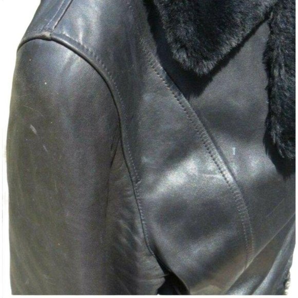 Andrew Marc NY Black Zippered Leather Jacket with Faux Fur Trim S/P JHE57 - Picture 10 of 12